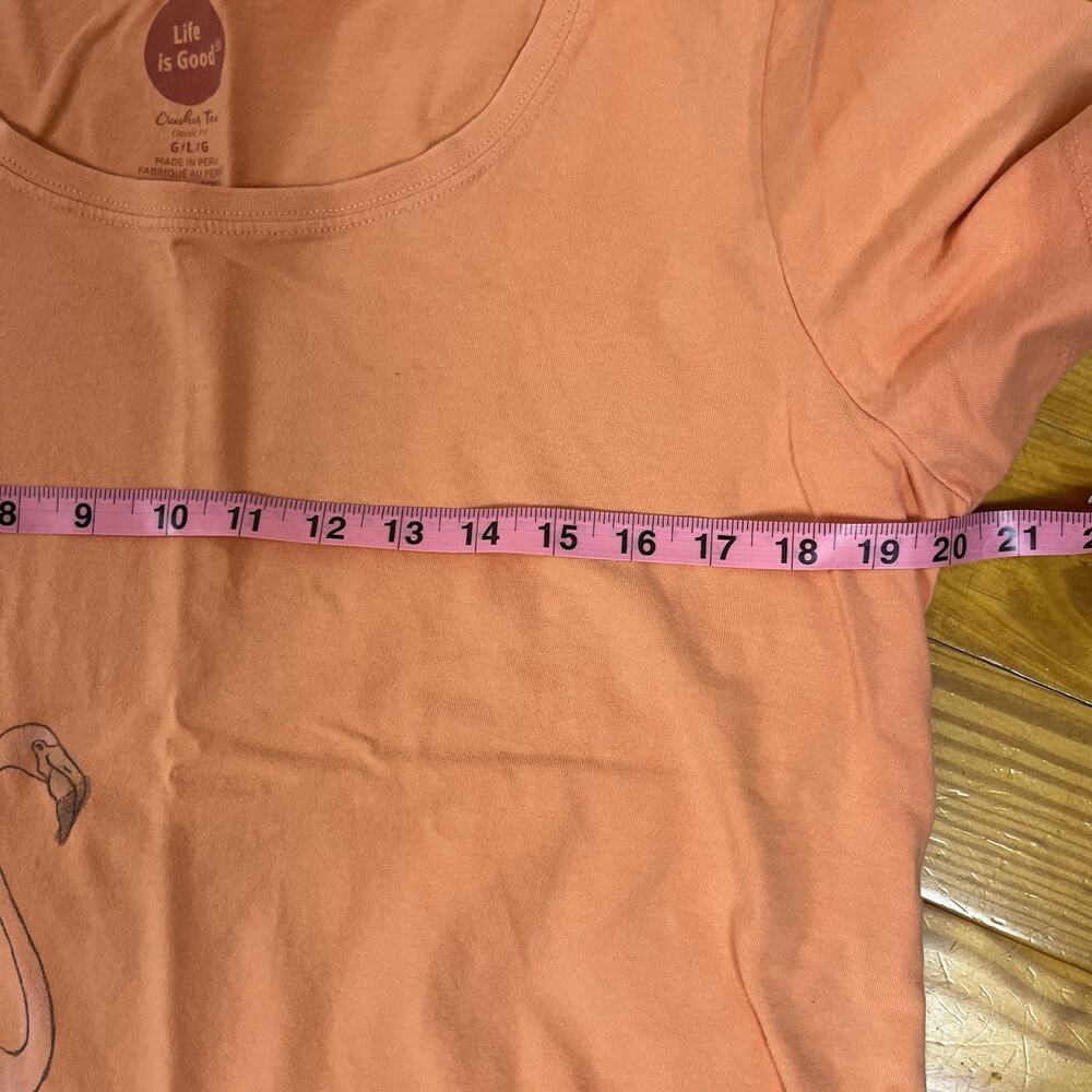 Life Is Good Womens SZ L Crusher T Shirt Coral Flamingo Graphic Beachy Tropical - Picture 10 of 16